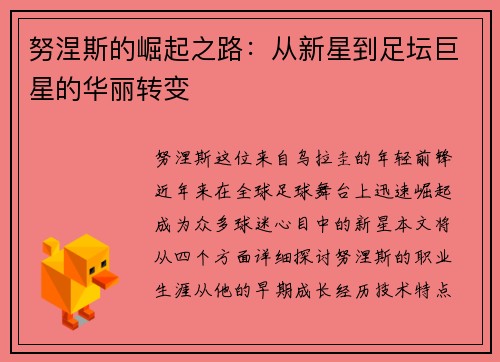 努涅斯的崛起之路：从新星到足坛巨星的华丽转变